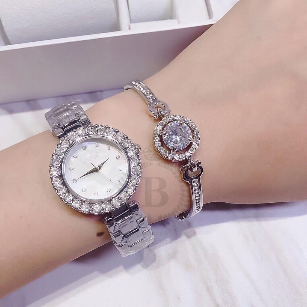 Đồng Hồ Nữ DZG Thời Trang Đính Đá Dây Thép Cao Cấp - TẶNG LẮC TAY NHƯ HÌNH