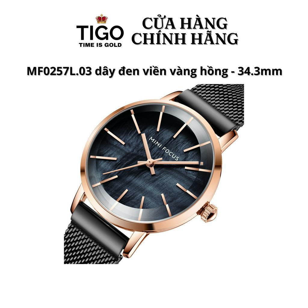 Đồng Hồ Nữ MINI FOCUS MF0257L.03 Dây Thép Đen Viền Vàng Hồng Thép Không Gỉ Cao Cấp Mặt Tròn Đường Kính 34mm Chống Nước