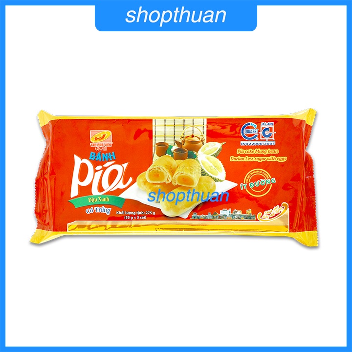 Bánh pía ít đường đậu xanh sầu riêng có trứng 275g - Tân Huê Viên