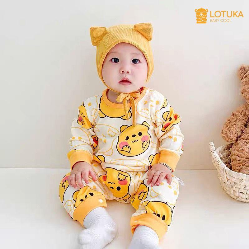 Bodysuit Cho Bé LOTUKA In Gấu Đáng Yêu, Bộ Liền Thân Dài Tay Thu Đông size 3-12kg