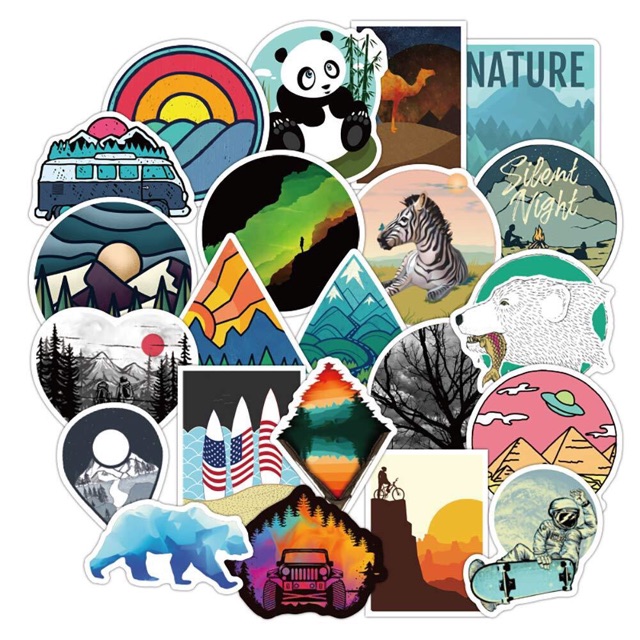 Set 30-50 sticker hoàng đặc wilderness nature ép lụa/ hình dán động vật hoang dã