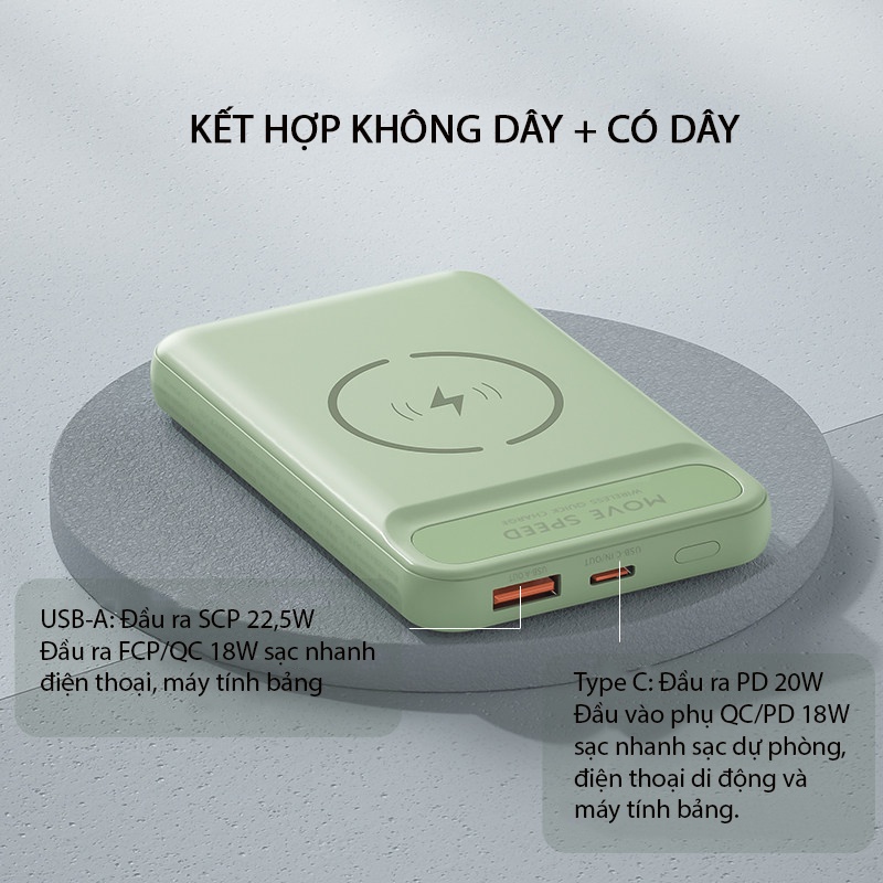 Pin Sạc Dự Phòng Không Dây Từ Tính MOVESPEED C10, Sạc Nhanh Có Dây 20W Không Dây 15w
