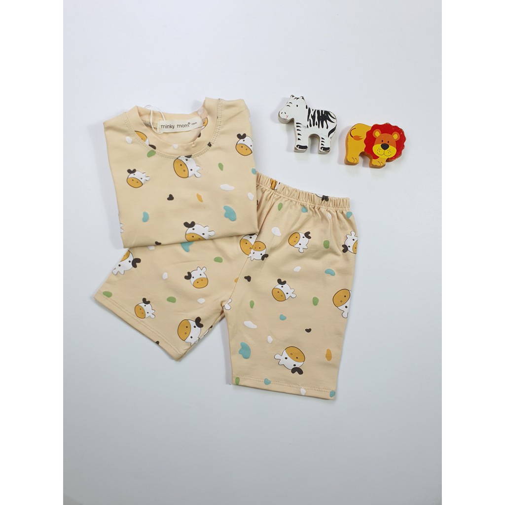 [SALE] Bộ Cộc Tay Cho Bé Trai, Bé Gái Minky Mom Vải Cotton 100% Họa Tiết Bò Sữa In Nhỏ, Đồ Bộ Cho Bé Mùa Hè MKM2126