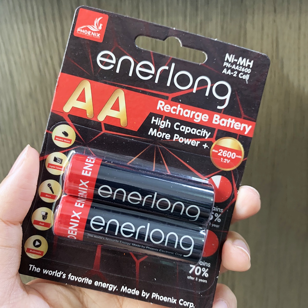 Vỉ 2 viên pin sạc AA Enerlong 2600mAh, Pin sạc lại 600 lần - Enerlong AA-2600 (Hàng chuẩn)