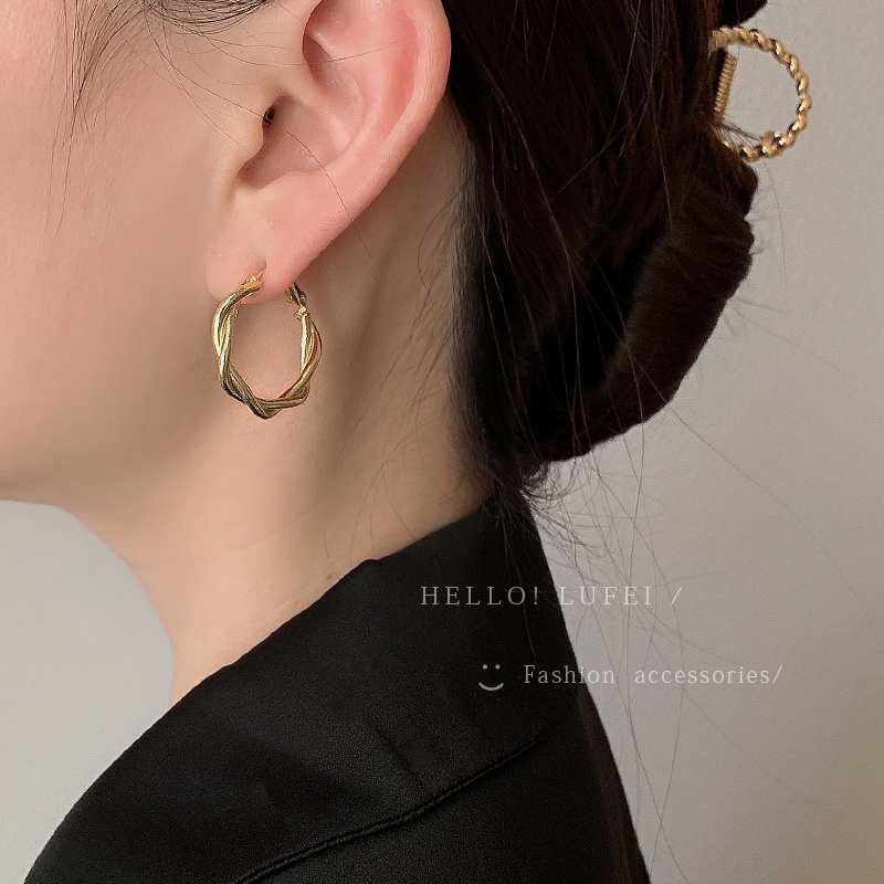 Bông tai kim loại thiết kế đơn giản phong cách retro Hàn Quốc 2023