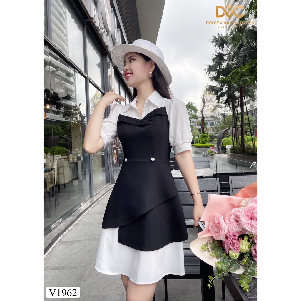 Váy đen phối trắng cổ sơ mi V1962 - DOLCE VIVA COLLECTION | BigBuy360 - bigbuy360.vn