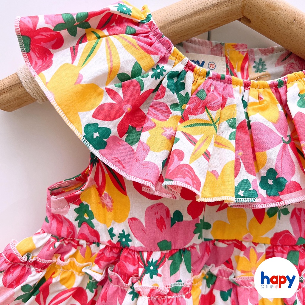 Váy cho bé gái cổ bèo xếp ly 3 tầng HAPYKIDS, chất thô hoa bé từ 0-5 tuổi [V22.17]