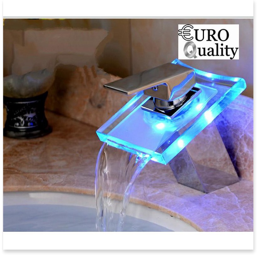 🆕 Vòi lavabo đổi màu theo nhiệt độ thác nước kính cường lực Euro Quality