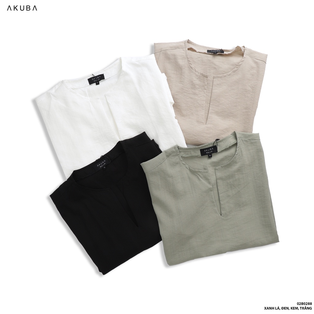 Áo linen nam tay ngắn trơn AKUBA form regular, vải linen nhẹ, thấm hút cực tốt, co giãn tốt thoáng mát 02B0288