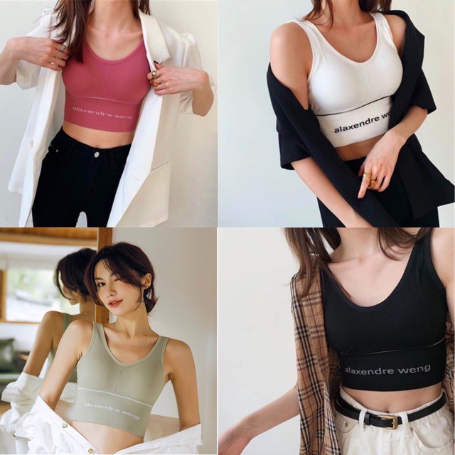 Bra tập gân tăm dáng lửng in chữ alaxendre weng