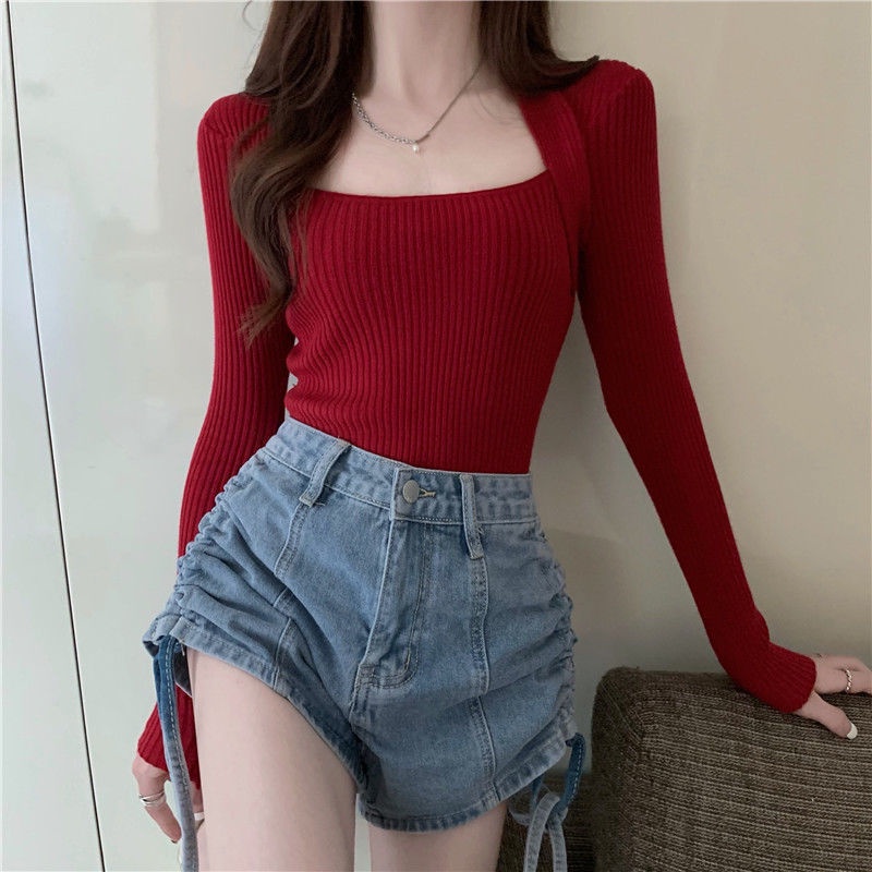 Áo len COZOKC dài tay cổ vuông màu trơn thời trang