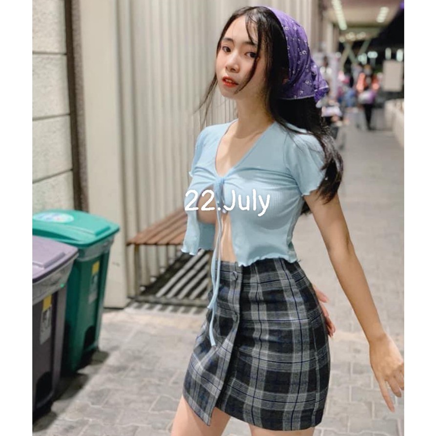 Áo croptop kiểu dây buộc thun tay ngắn🍓🍓gân mềm nhẹ nhàng hoặc sexy (2 style)📷Kèm hình thật📷