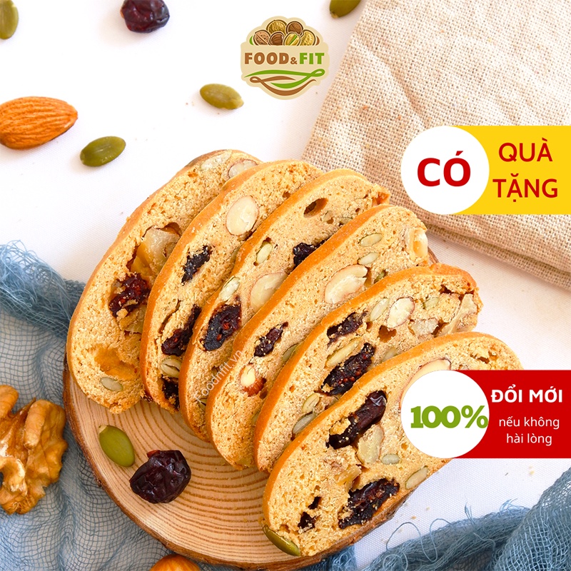 Bánh ngũ cốc Biscotti nguyên cám 100% Food&amp;Fit vị truyền thống - bánh ăn kiêng không đường