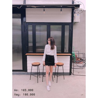 Áo kiểu trắng tay dài thêu hoa