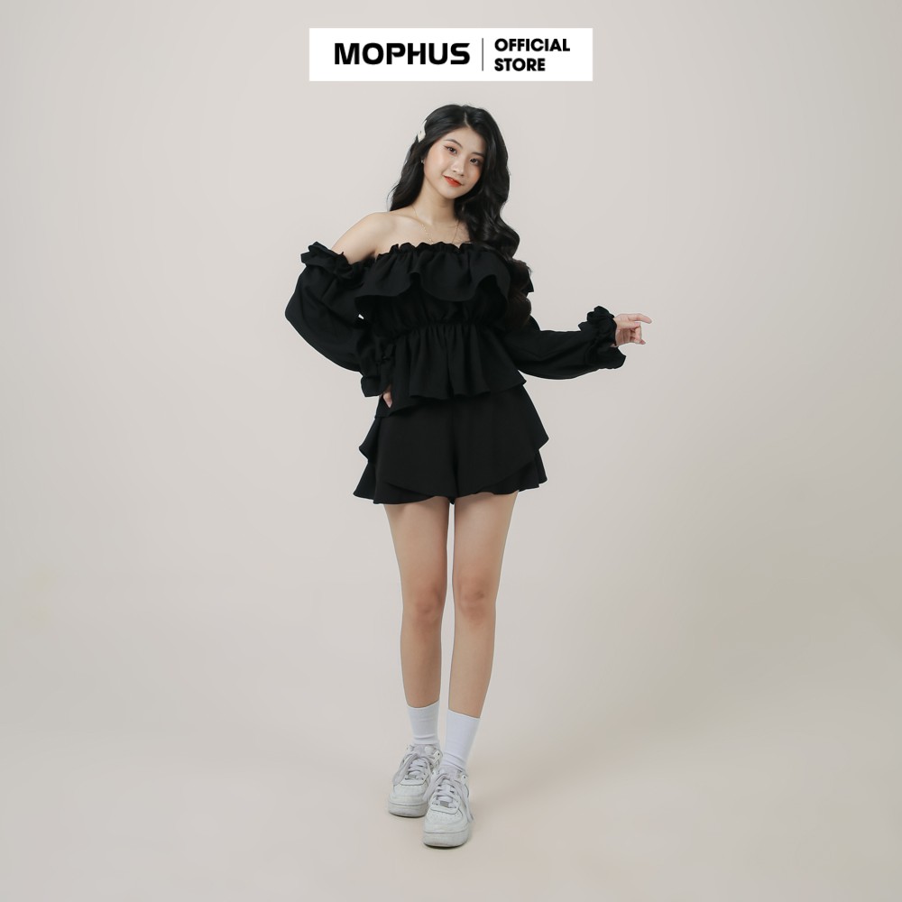 Áo trễ vai tay bồng béo nhún, áo hở vai tay dài bèo nữ loại thiết kế Mophus MA001 | BigBuy360 - bigbuy360.vn