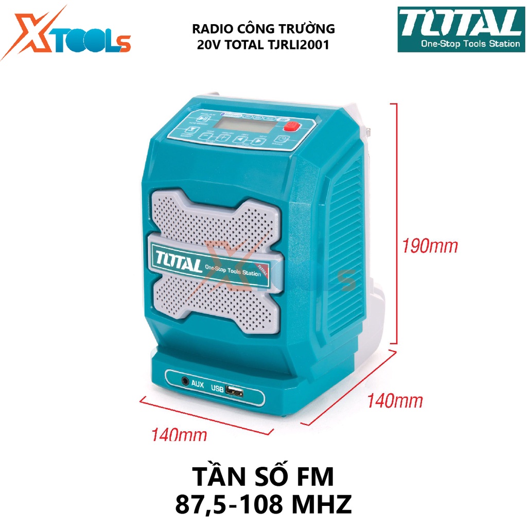 Radio công trường dùng pin TOTAL TJRI2001 lan truyền thông tin phạm vi rộng có kết nói bluetooth [XSAFE][XTOOLs]
