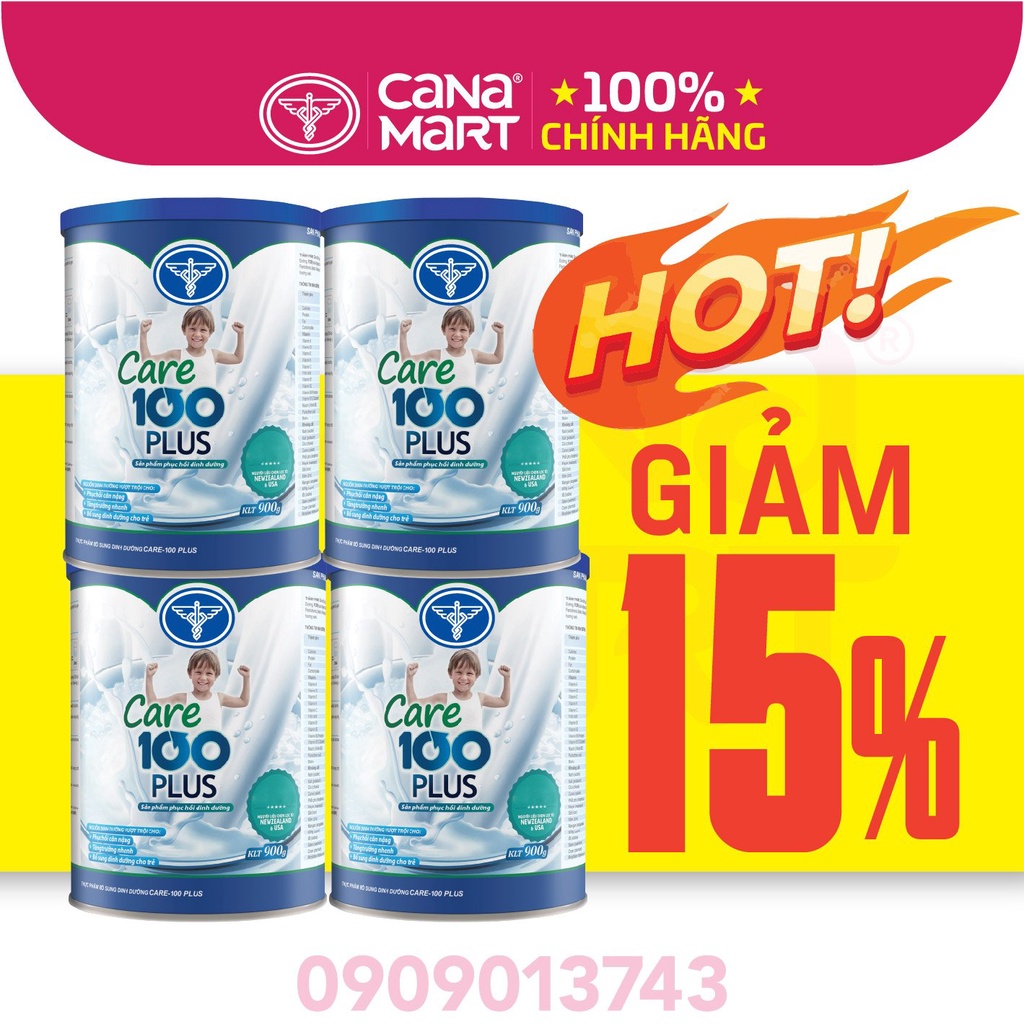 Combo 4 lon sữa bột Nutricare Care 100 Plus dinh dưỡng cho trẻ biếng ăn (900g)