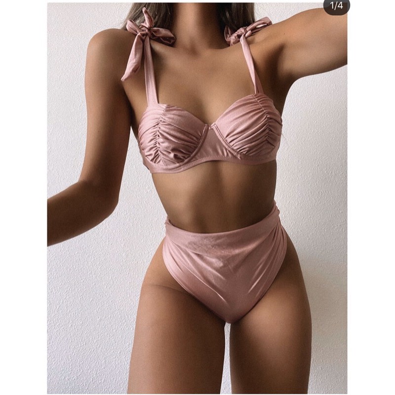 [BKN514] &lt;ÂU&gt; SET BIKINI CUPSO HỒNG NƠ VAI (CÓ GỌNG) (CẠP CAO)