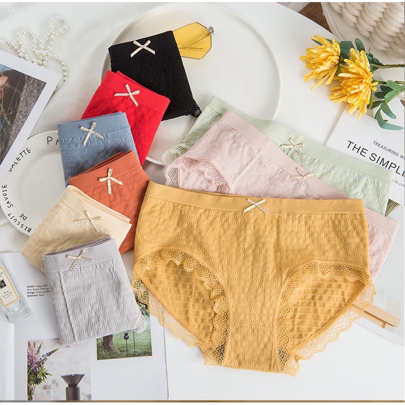 Quần Lót Nữ Cotton Dệt Kim - Quần Chip Nữ kháng khuẩn thoáng mát đính nơ xinh tôn vòng 3 gợi cảm QL16