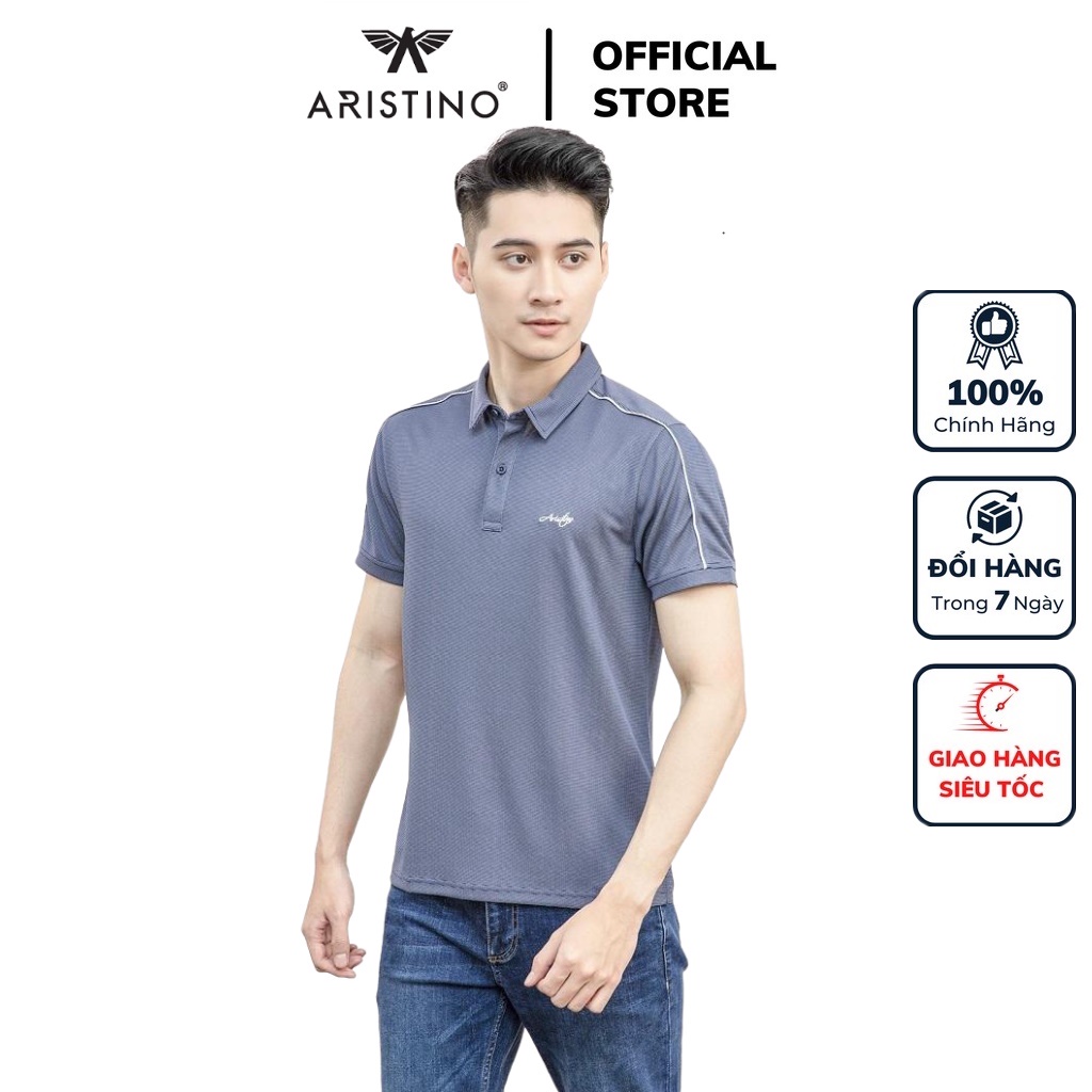 Áo thun polo nam Aristino APS059S1 phông ngắn tay có cổ bẻ dáng suông vừa màu xanh tím than vải polyester thể thao