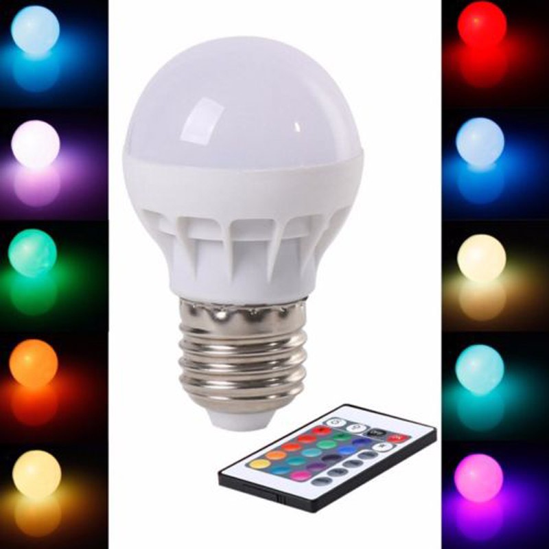 Bóng đèn LED đổi màu E27 3W RGB kèm remote điều khiển từ xa