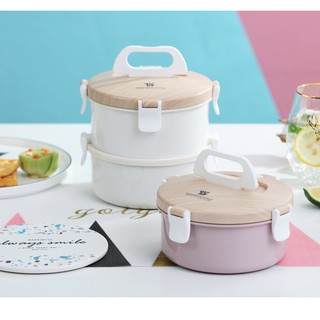 Hộp cơm Wooden Style tròn 2 tầng <3