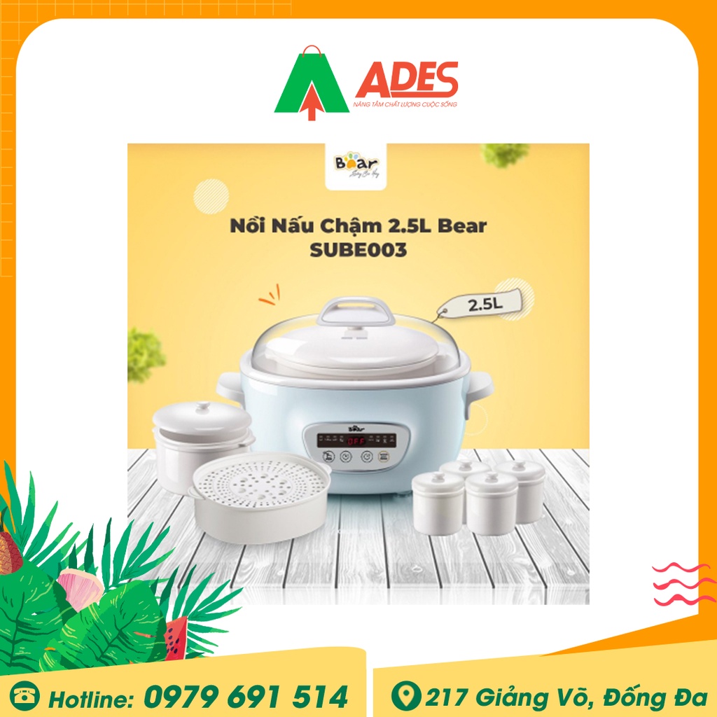 Nồi nấu chậm Bear SUBE003 2,5L - BẢN QUỐC TẾ - Chính hãng Bảo hành 12 tháng - Nấu cháo, Ninh, Hầm, Hấp - NEW 2021