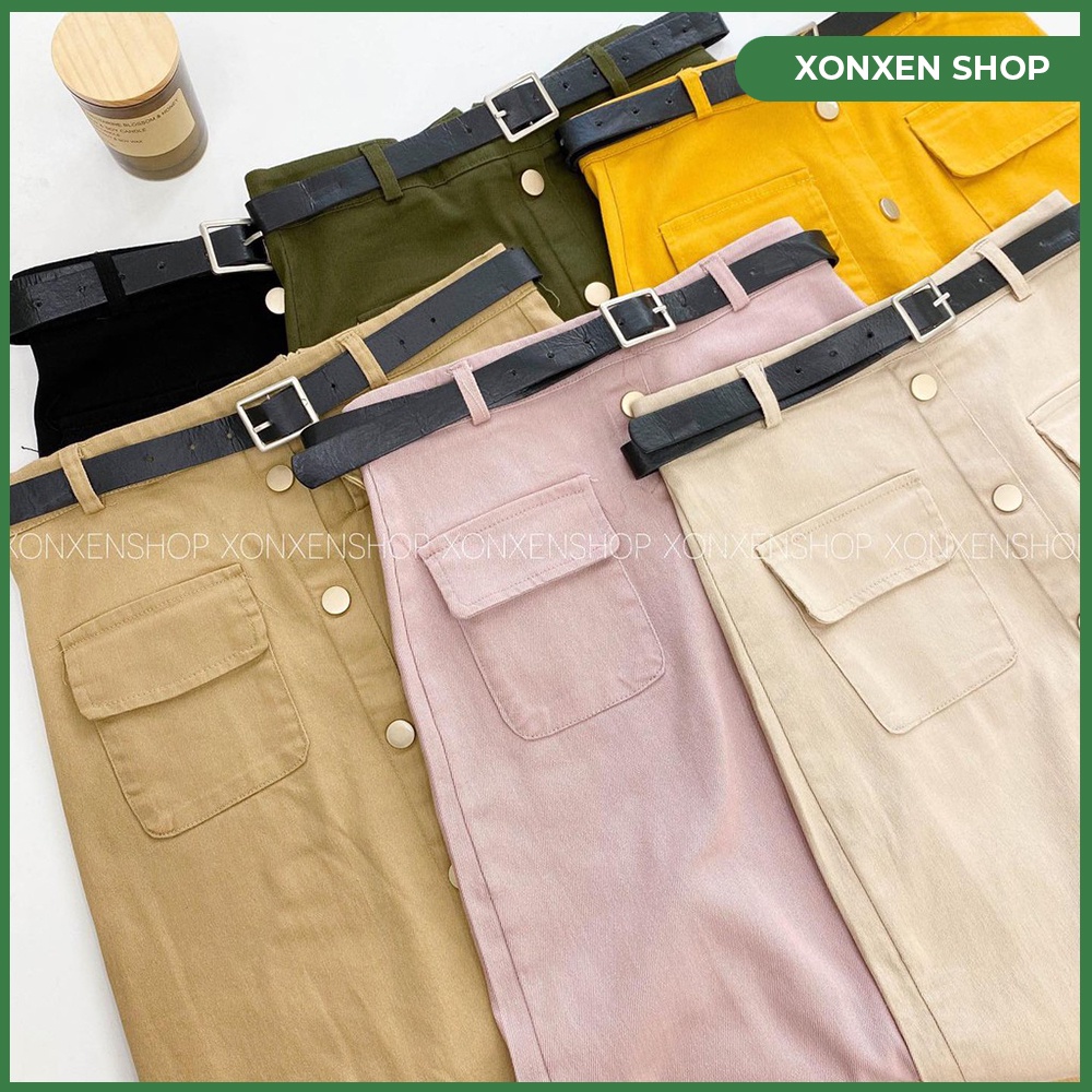 CHÂN VÁY DÀI CHÂN VÁY KAKI NÚT DỌC HAI TÚI NẮP XONXEN ĐĂK LĂK SIZE S M MÃ 381