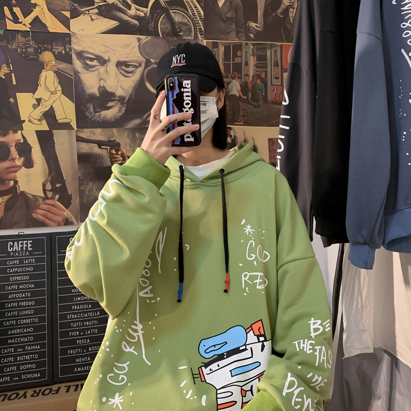 Áo hoodie phong cách unisex dài tay in hình hoạt hình thời trang thu đông với 4 màu tùy chọn thời trang nam