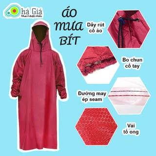  Áo Mưa Bít Trùm Kín Người Vải Dù Tổ Ong Cao Cấp Áo Mưa 1 Người  Dây Rút Cổ Áo Bo Chun Cổ Tay Đường May Ép Seam,...  