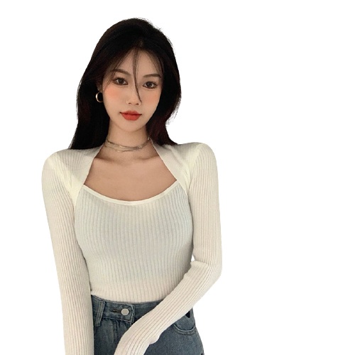 QKOOLE  Áo dệt kim cổ vuông tay dài thời trang retro Hàn Quốc dành cho nữ