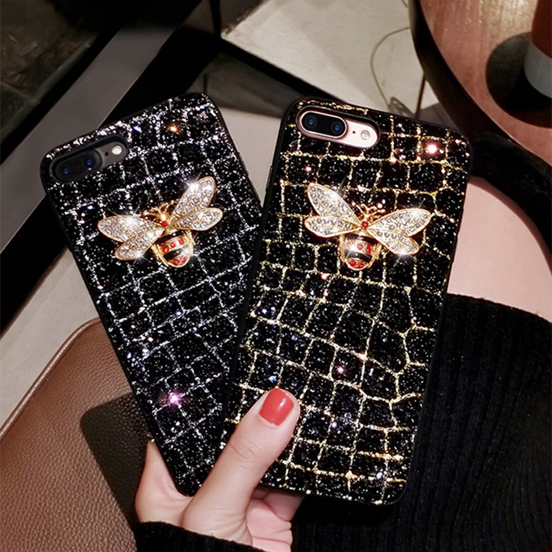 Ốp lưng bọc vải đính hình ong nạm đá thích hợp cho điện thoại iPhone 6 7 8plus x xs xr max