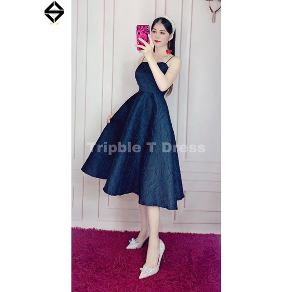 Đầm xoè gấm 2 dây sang trọng dễ mặc TRIPBLE T DRESS - size M/L - MS245V
