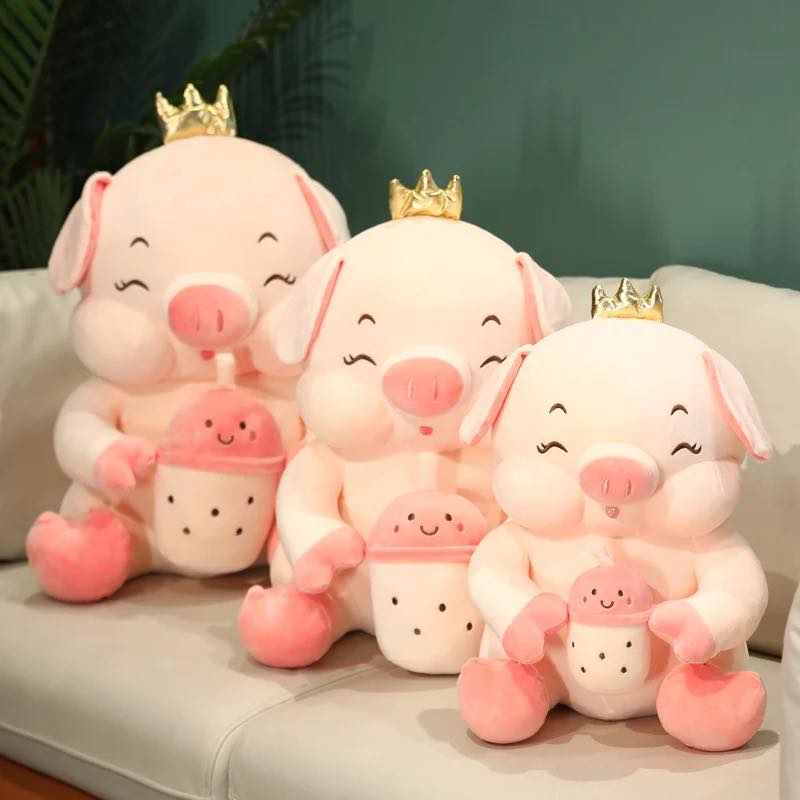 Gấu Bông Heo Ôm Bình Trà Sữa, Heo Vương Miện Siêu To Khổng Lồ 80cm, Thú Bông cute, Gấu Bông Dễ Thương Qùa tặng người yêu