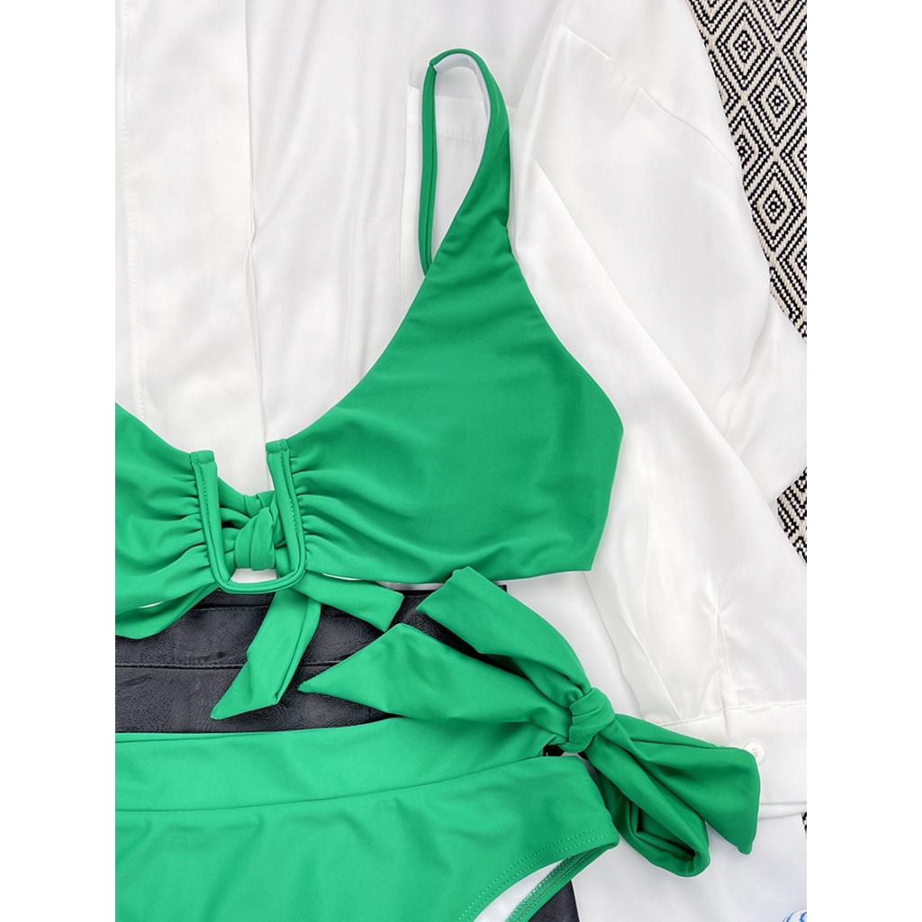 Bộ Đồ Bơi Bikini Hai Mảnh Lưng Cao Hai Mảnh Màu Sắc Xanh Lá Hình Chữ U Dành Cho Nữ