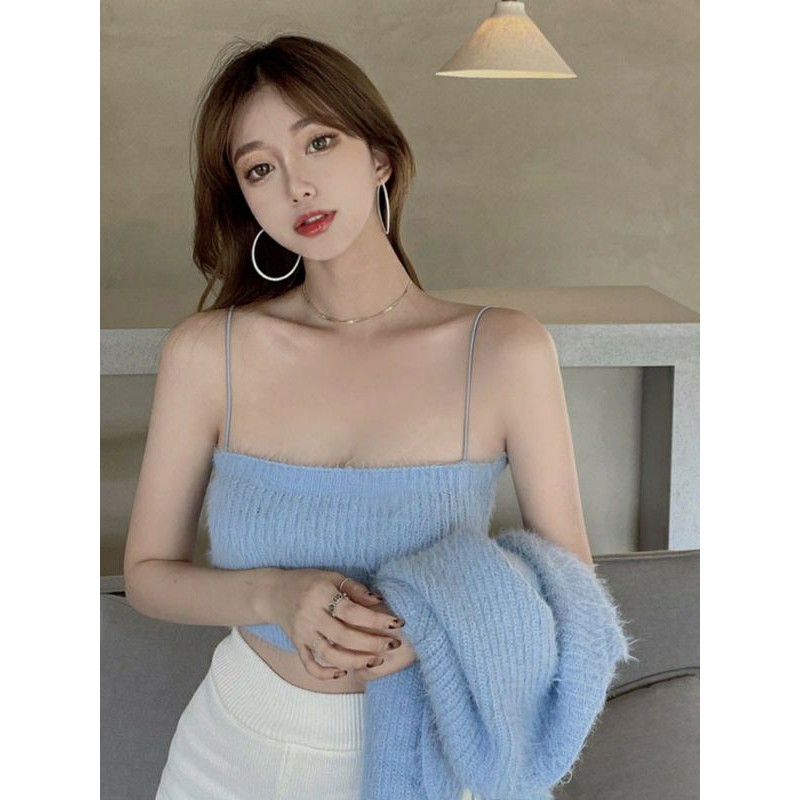 [CÓ SẴN] Set 2 áo cadigan + áo 2 dây len lông cực sexy, dễ thương ulzzang