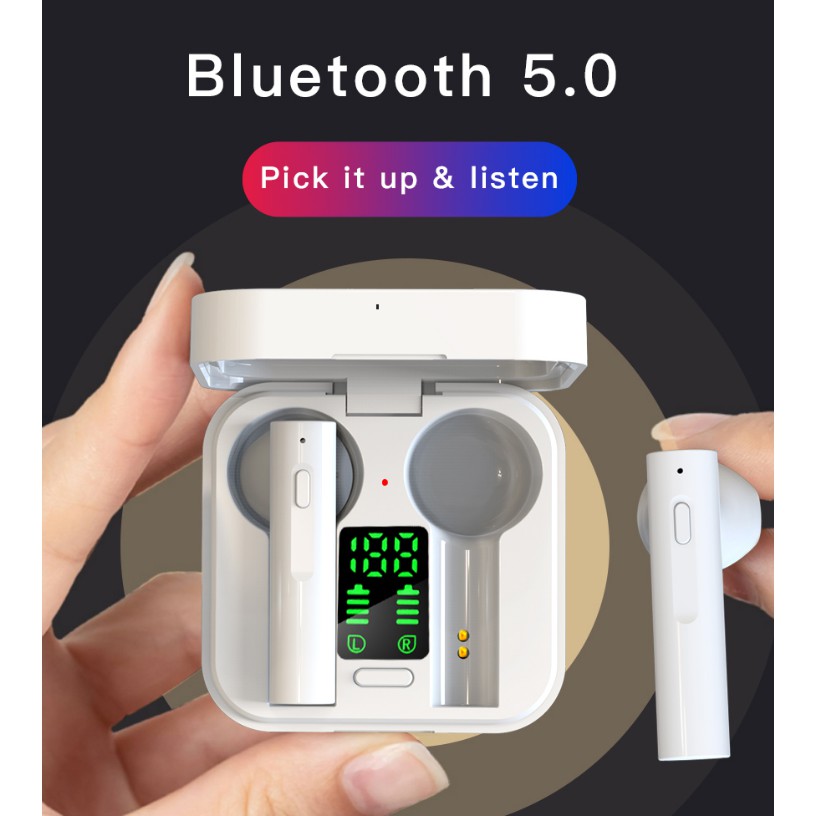 Tai nghe Không dây Bluetooth 5.0 AI6 plus có hộp sạc, thiết kế mini, dùng để chơi game sạc pin hấp thụ điện mặt trời