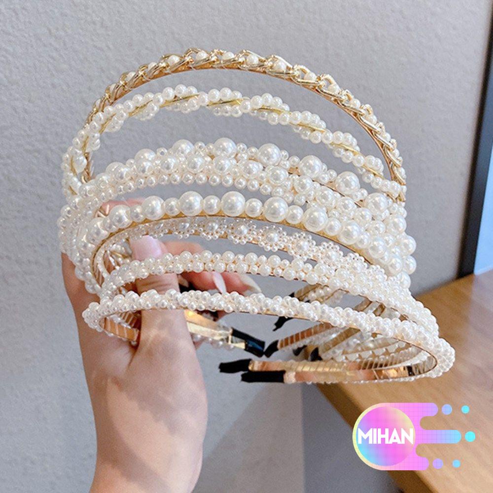 Băng đô cài tóc đính ngọc trai giả phong cách Hàn Quốc