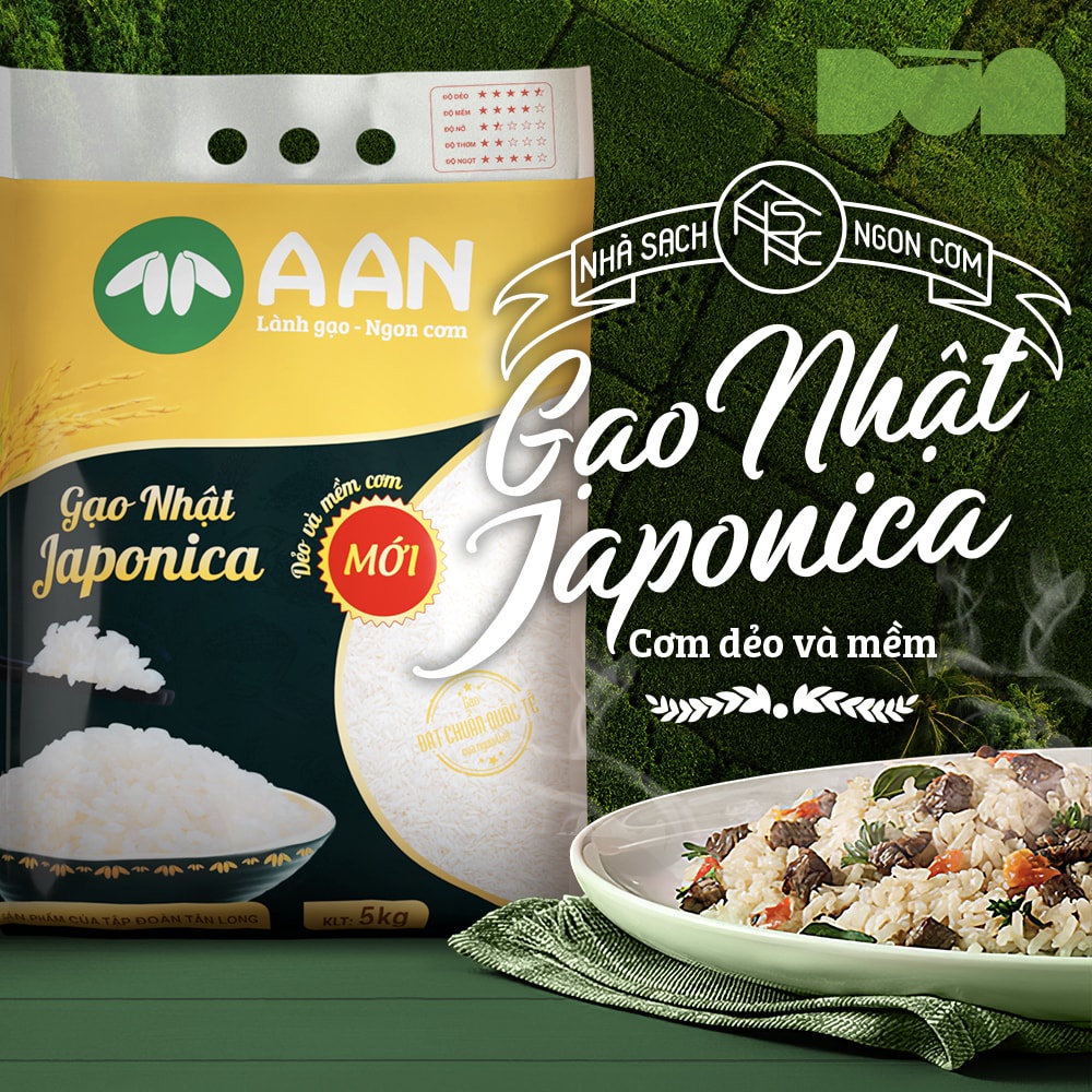 Gạo Nhật Japonica, dẻo mềm (Mẫu Mới) - Túi 5 Kg A An