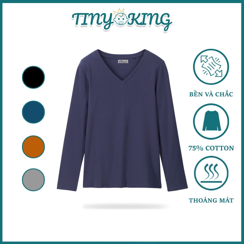 Áo thun cổ tim nữ dài tay, dáng ôm body, vải thun Cotton Co giãn, mặc 4 mùa, siêu mát ( W06 )