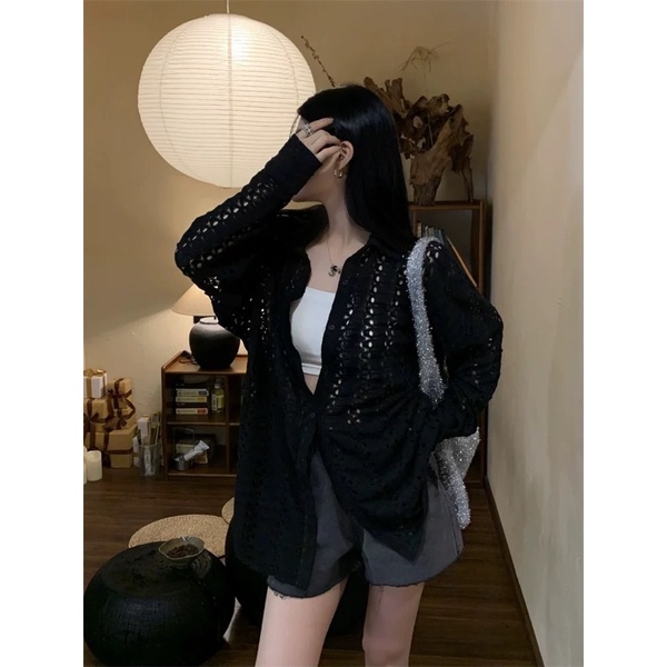 Áo sơ mi đan lưới phong cách cổ điển