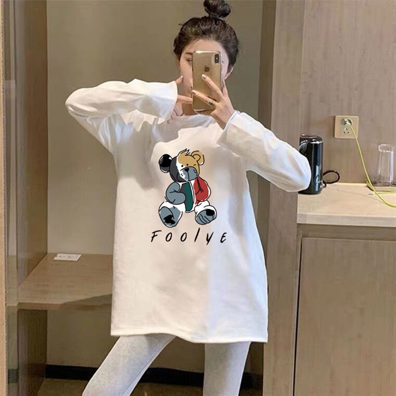 NRVP Áo thun dài tay dáng rộng in hoạt hình