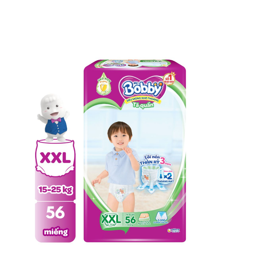 Tã quần Bobby Lõi nén thần kỳ 3mm Gạo non XXL56