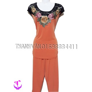 Đồ bộ mặc nhà vải thun lụa đính bông trước ngực giá tốt -3038