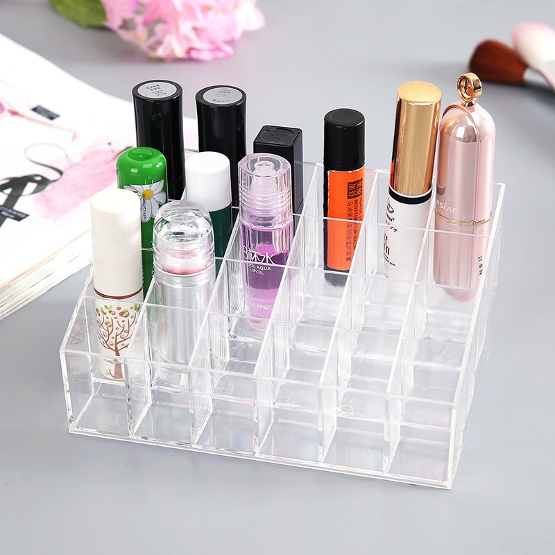 Khay đựng son 24 ô chất liệu Mica trong suốt - Dụng cụ đựng mỹ phẩm siêu bền 88189