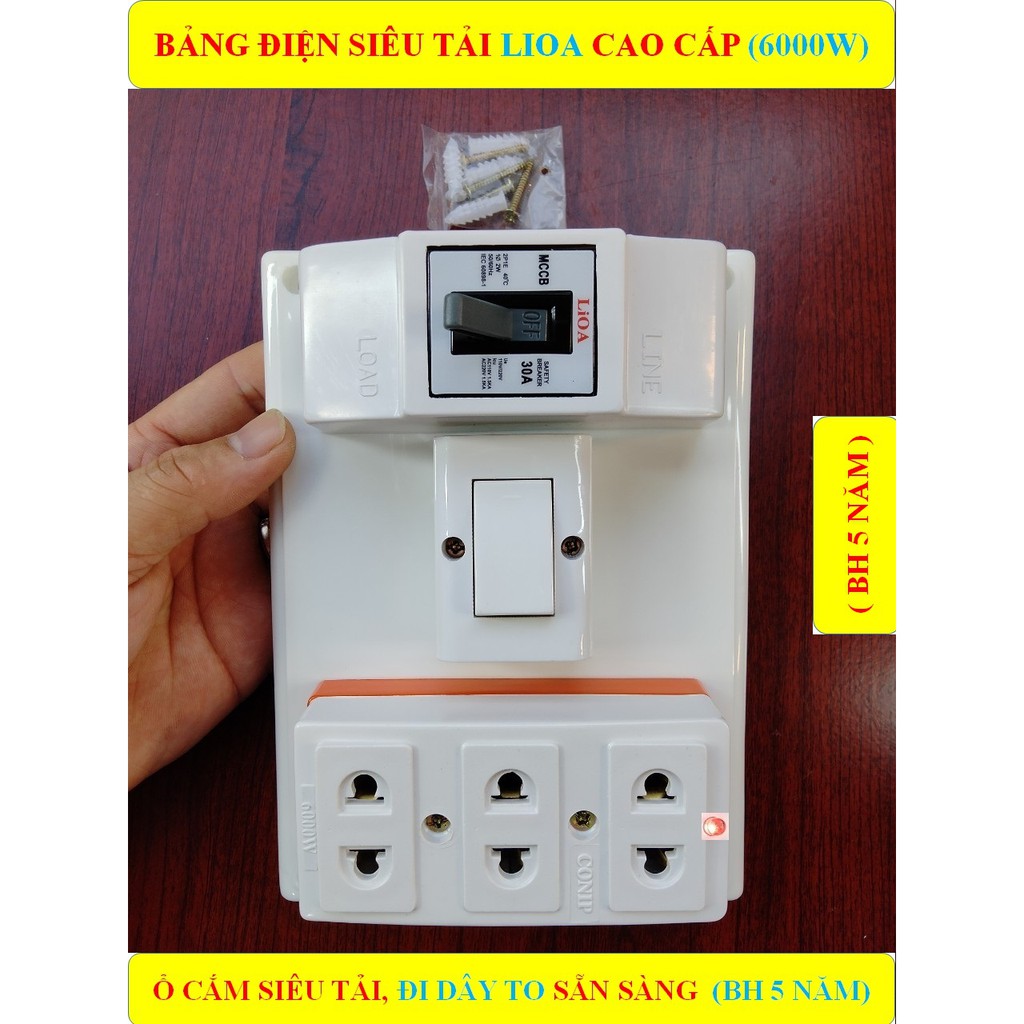 Bảng điện,Táp lô chịu tải cao 6000W LIOA +  + Ổ cắm LÕI SỨ chịu tải 6000W có lò xo đàn hồi