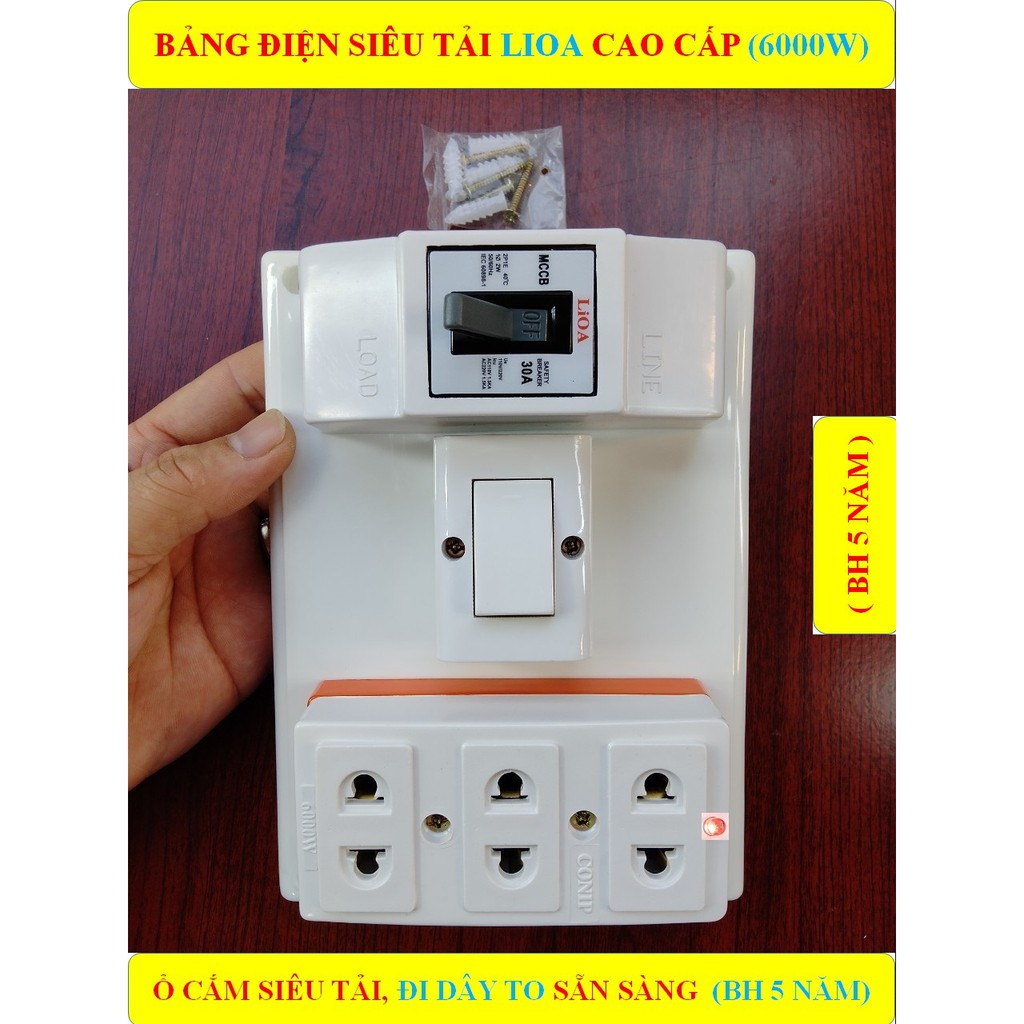 Bảng điện,Táp lô chịu tải cao 6000W LIOA + (BH 5 NĂM) + Ổ cắm LÕI SỨ chịu tải 6000W có lò xo đàn hồi