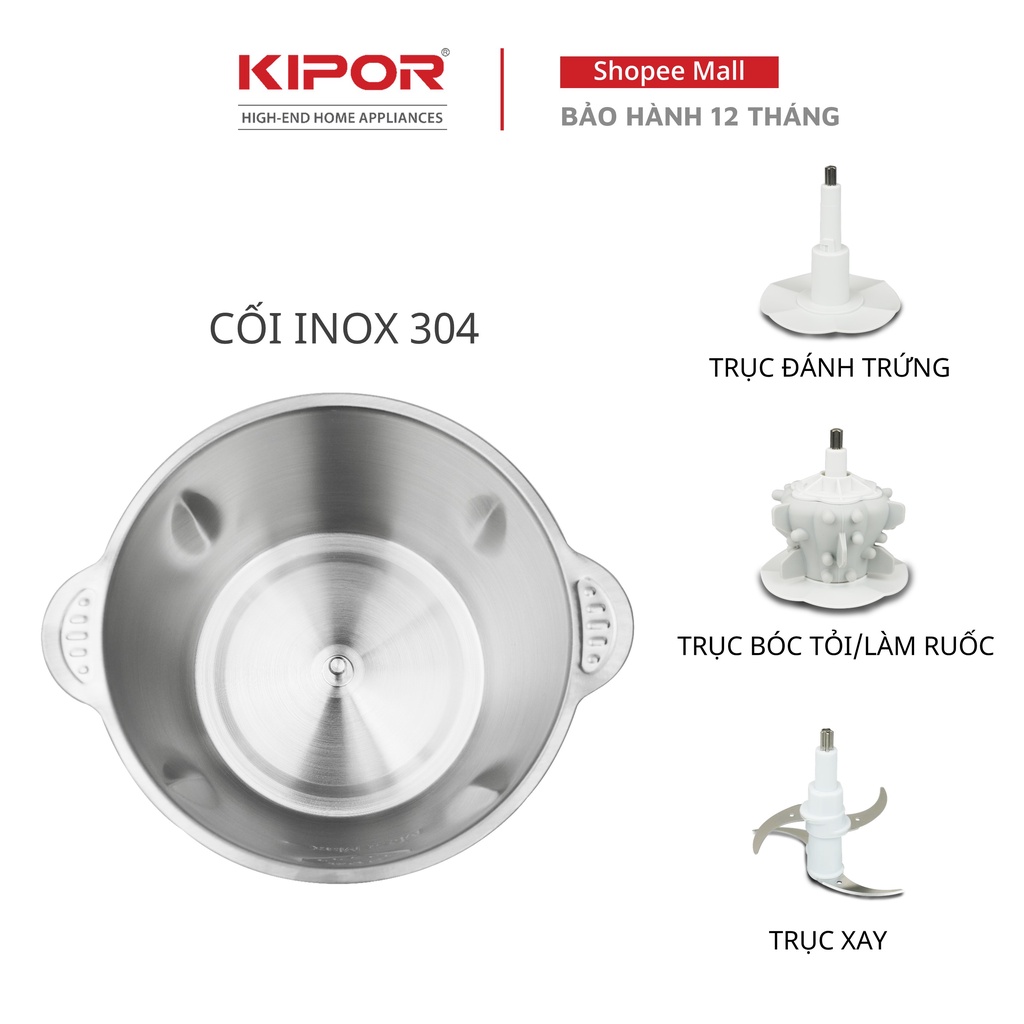 Máy xay thịt đa năng KIPOR KP-MC502 - Cối Inox 304, dung tích 2L, 4 lưỡi dao bằng thép (400W)