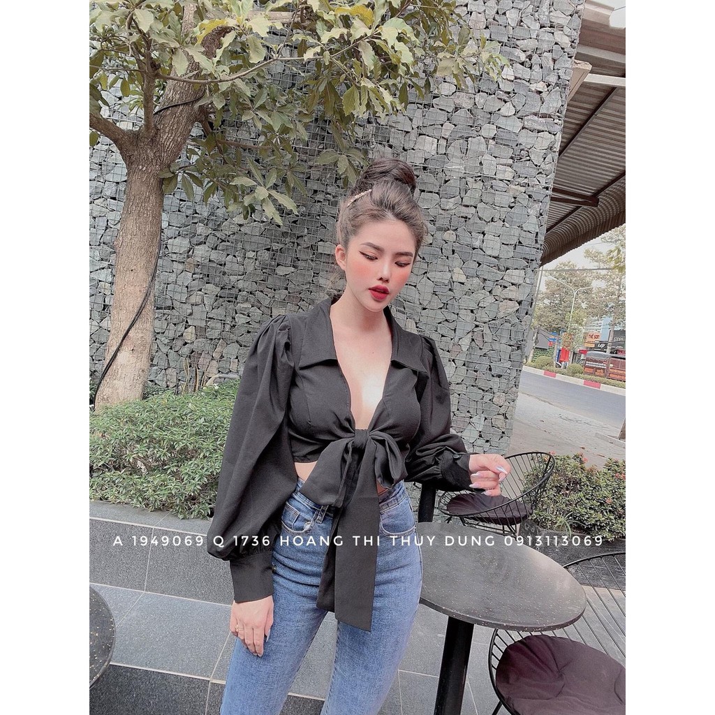 Áo voan lụa tay phồng thắt nơ trước siêu sexy TTSA0193