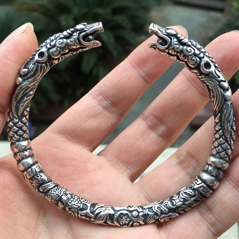 weiweijewelry/Vòng tay bằng chất liệu kim loại hình đầu rồng phong cách cổ điển dành cho nam và nữ